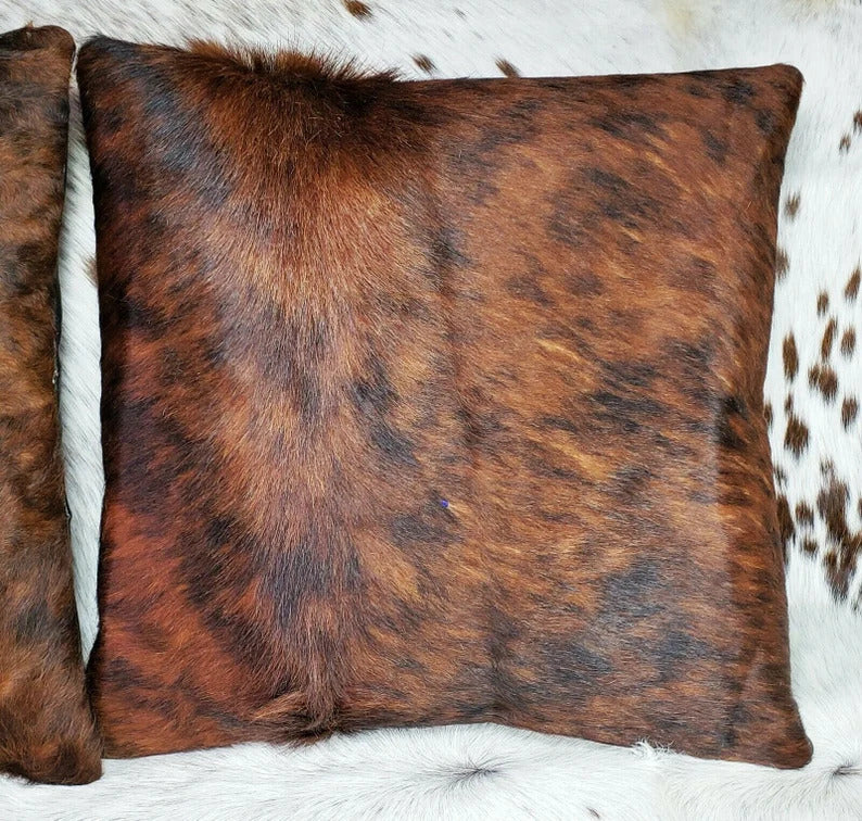 Cowhide Pillows Cushion Cover Leather Hair on Cow Hide Skin 16" x 16" Set of 2