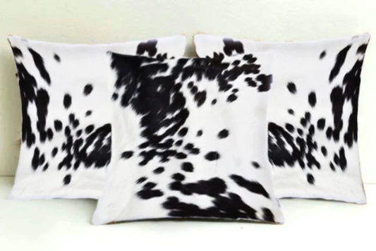 Set of 2 Exotic color Cowhide Cushion Pillowcases Patchwork Black and White Tri Color 16 X 16 | Christmas Decor Cushion Pillow Covers