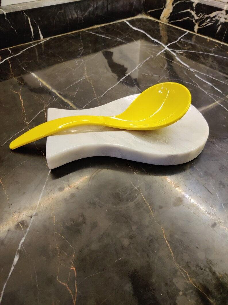 Spoon Rest Handmade Marble White Spatula Fork Ladle Utensil Rest Keeper - kitchen Accessory Spoon Organizer Tool Spoon Holder gift