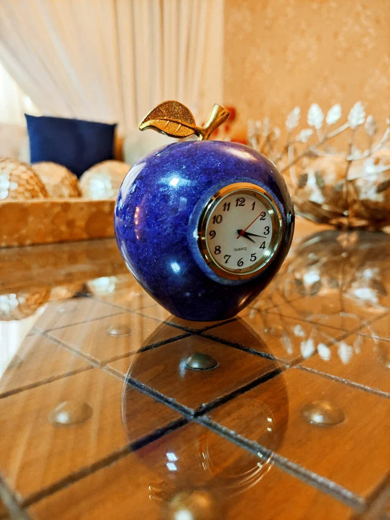 Onyx Apple Marble Hand Made Table Clock, Marble Home Decor, Living room Figurine, Natural Stone Onyx, Office Decor, Marble Clock Antique