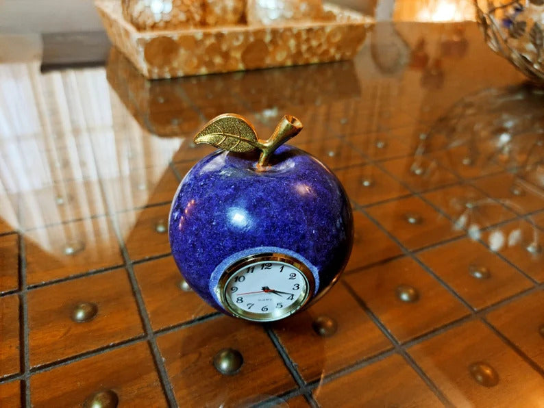 Onyx Apple Marble Hand Made Table Clock, Marble Home Decor, Living room Figurine, Natural Stone Onyx, Office Decor, Marble Clock Antique