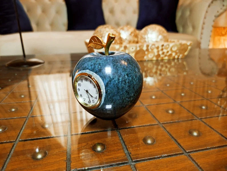 Onyx Apple Marble Hand Made Table Clock, Marble Home Decor, Living room Figurine, Natural Stone Onyx, Office Decor, Marble Clock Antique