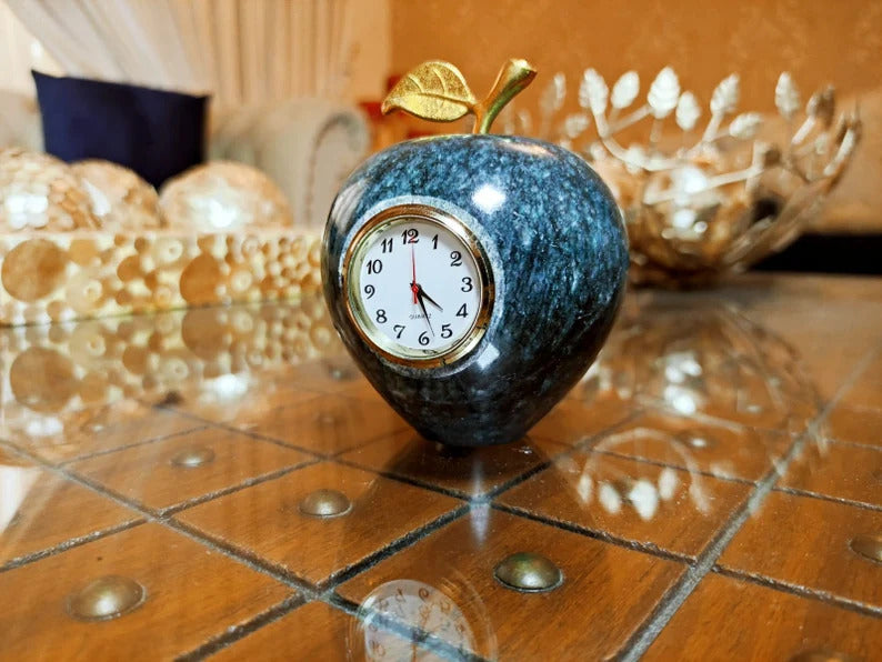 Onyx Apple Marble Hand Made Table Clock, Marble Home Decor, Living room Figurine, Natural Stone Onyx, Office Decor, Marble Clock Antique