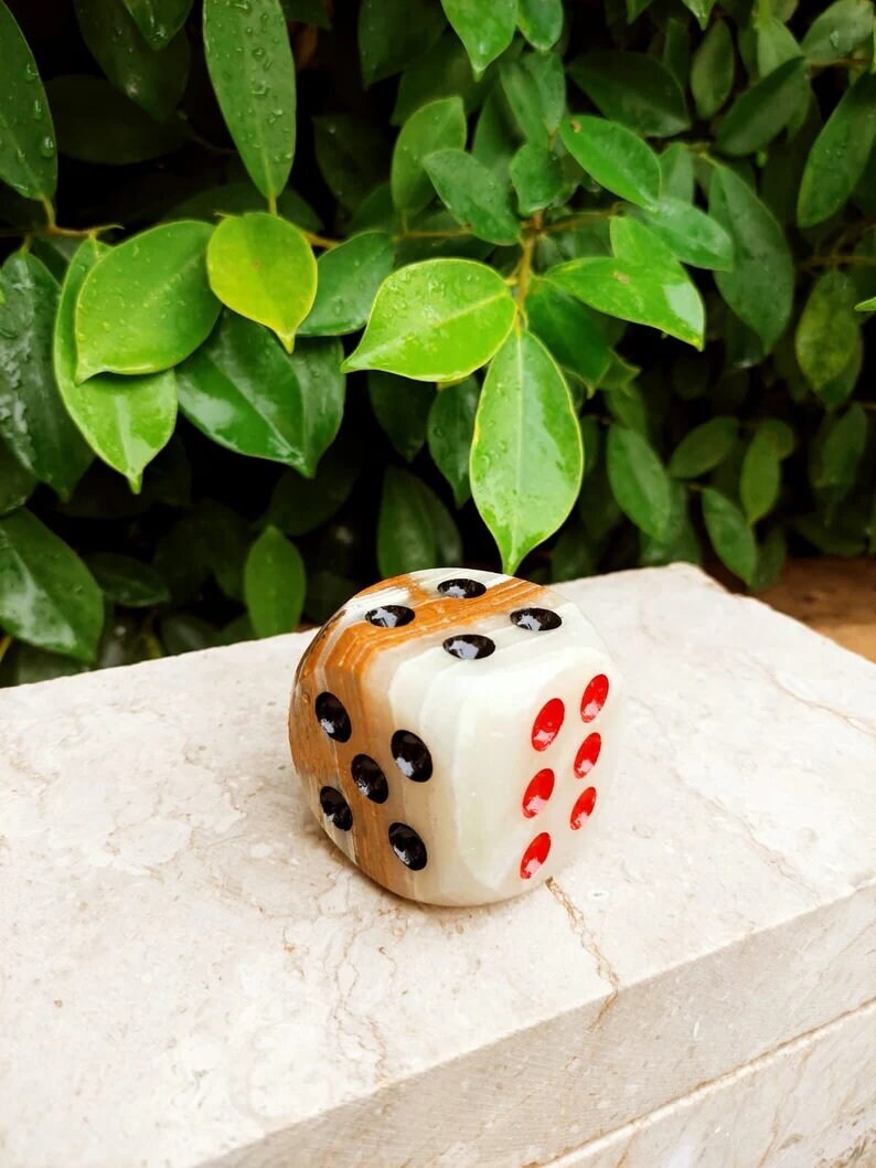 Handmade marble dice, onyx dice, paper weigh, stone dice, office decor, marble paperweight, stone figurine, mid century marble dice