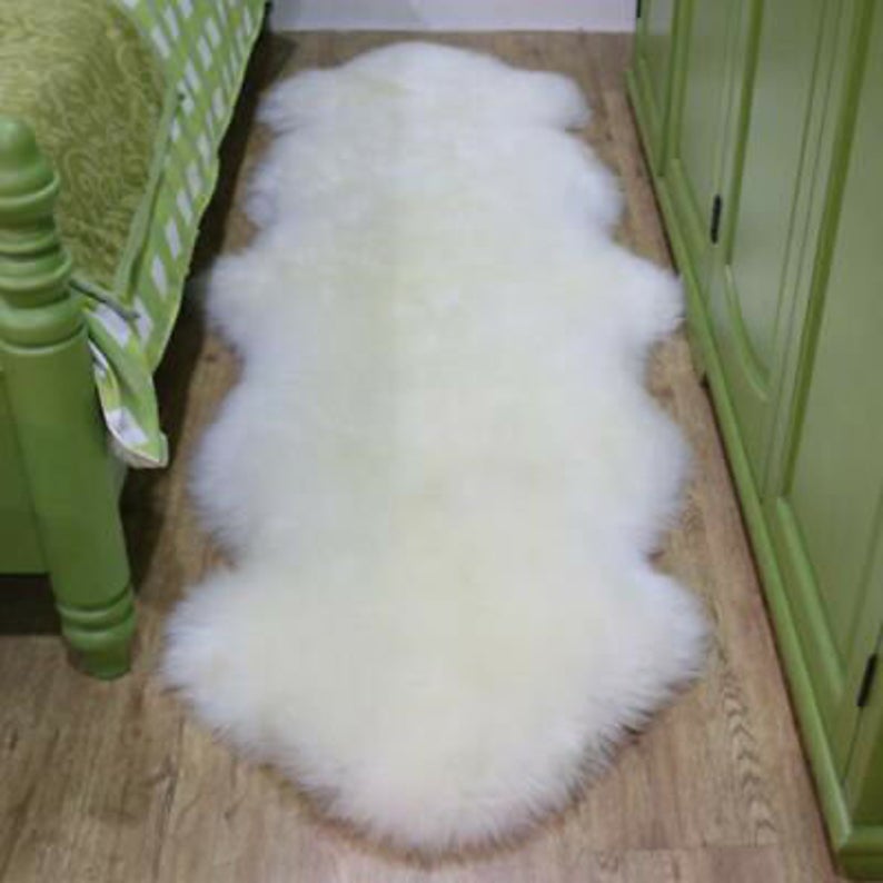 Genuine Real Australian Sheepskin Lambskin Rug Double Pelt Ivory White Sheepskin throw Soft and Silky Rug Large Sheepskin Rug Fur 2 Pelts