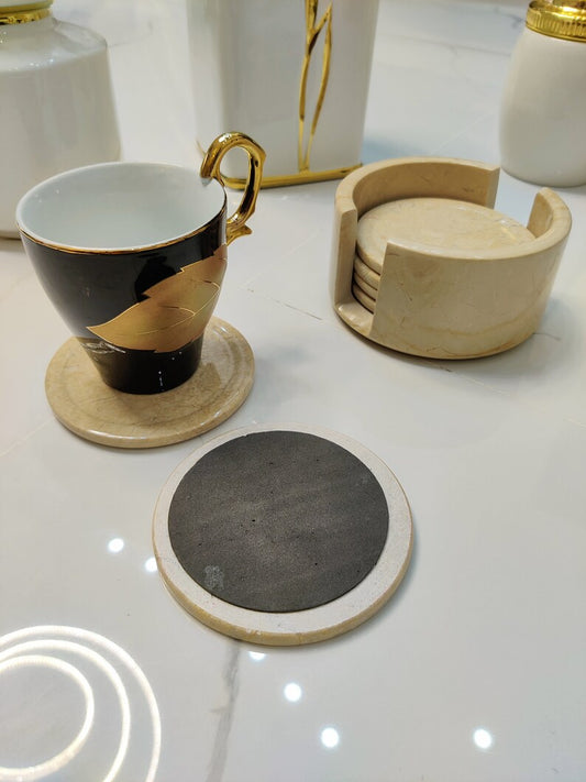 Handmade Classy Marble Coaster Set Cup Pad With Holder Absorbent Non-Slip Cork Back Bar Accessories Marble Coffee Table Minimalist