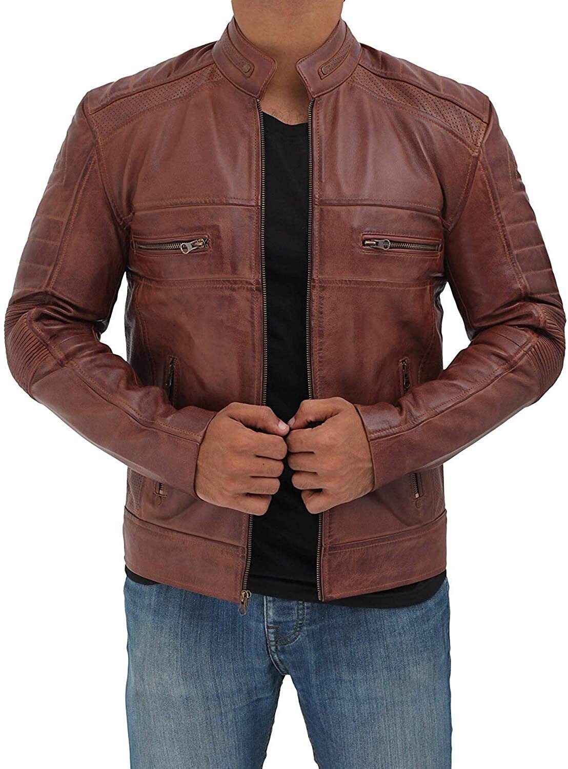 Men Leather Jacket | Handmade Brown Leather Jacket Slim Fit Mens Biker leather Jacket Zipper Jacket | Top Quality Classic Leather Jacket