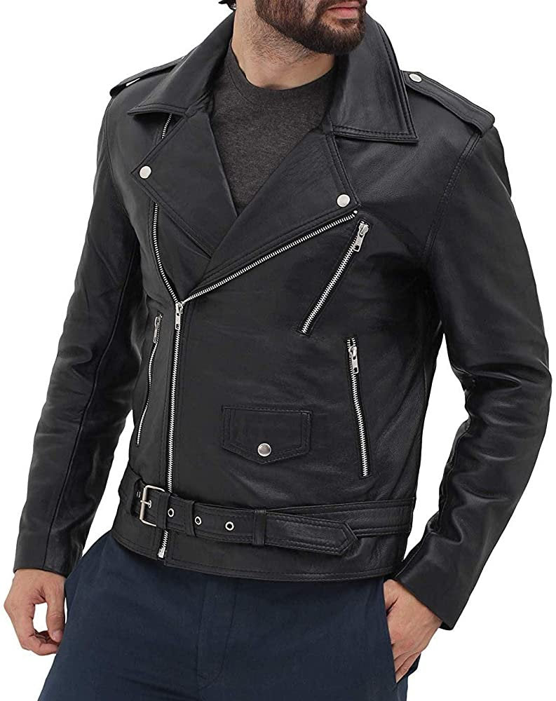 Men Leather Jacket Biker Black Leather Jacket With Notch Collar Mens leather Jacket | Top Quality Leather Jacket | Party Wear Stylish Jacket