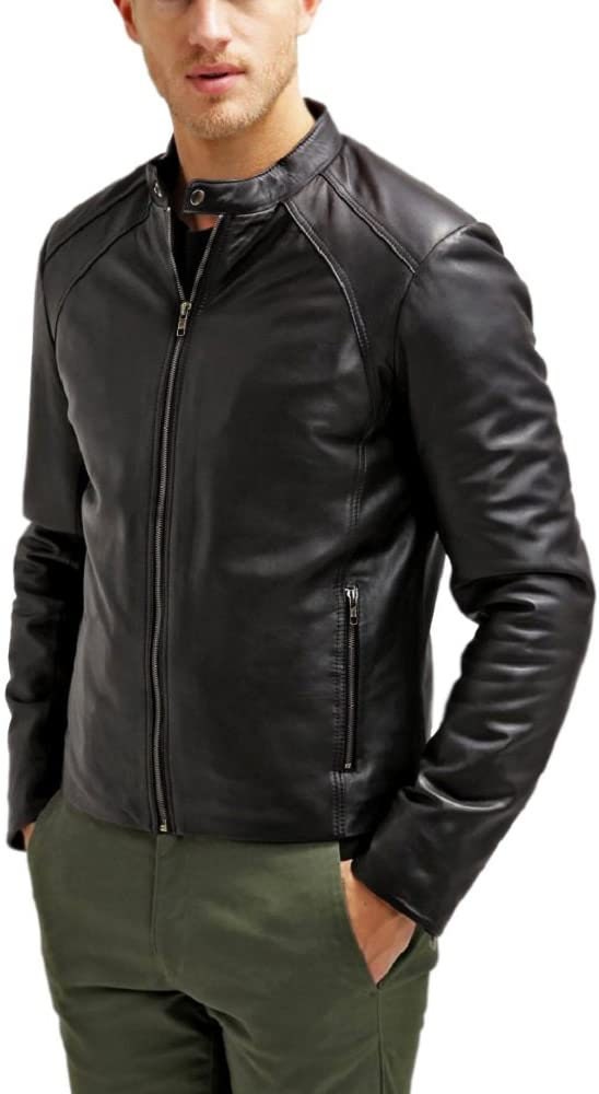 Distressed Biker Black Men Leather Jacket, Real Black Leather Jacket With Band Collar Mens leather Jacket | Top Quality Leather Jacket men