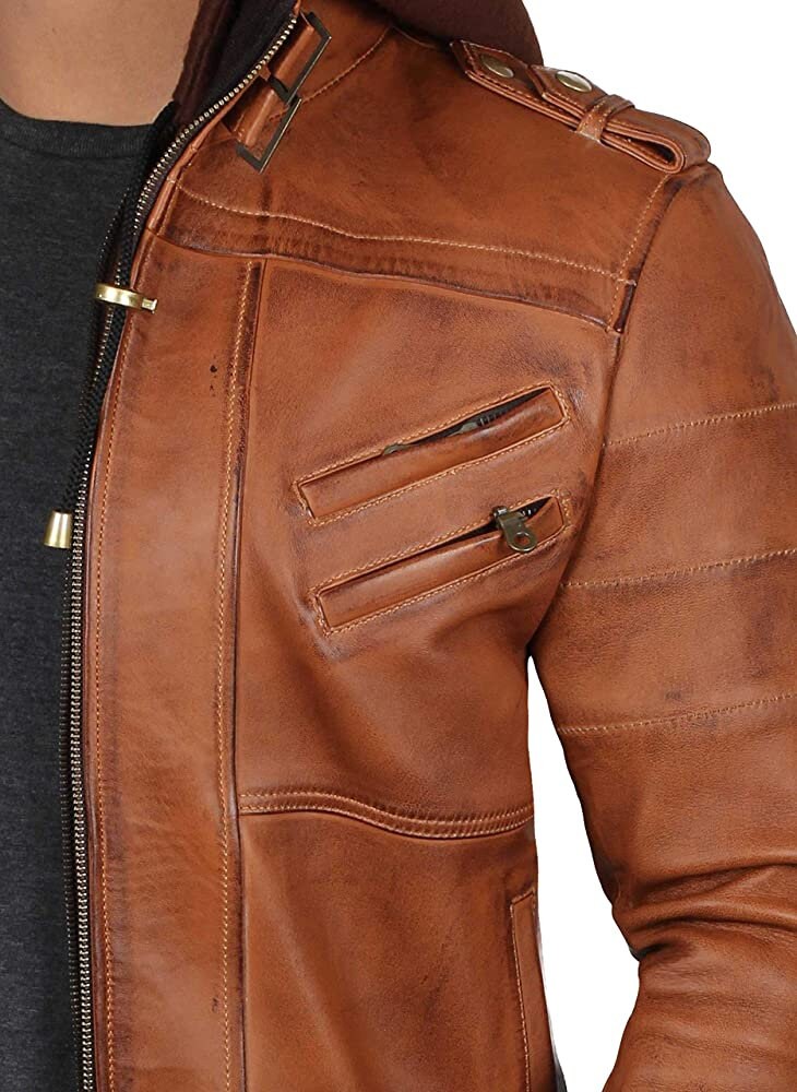 Bomber Men Leather Jacket, Hand Made Brown Genuine Leather Jacket With Hoodie Mens leather Jacket Slim Fit Jacket | Top Quality Jacket Sale