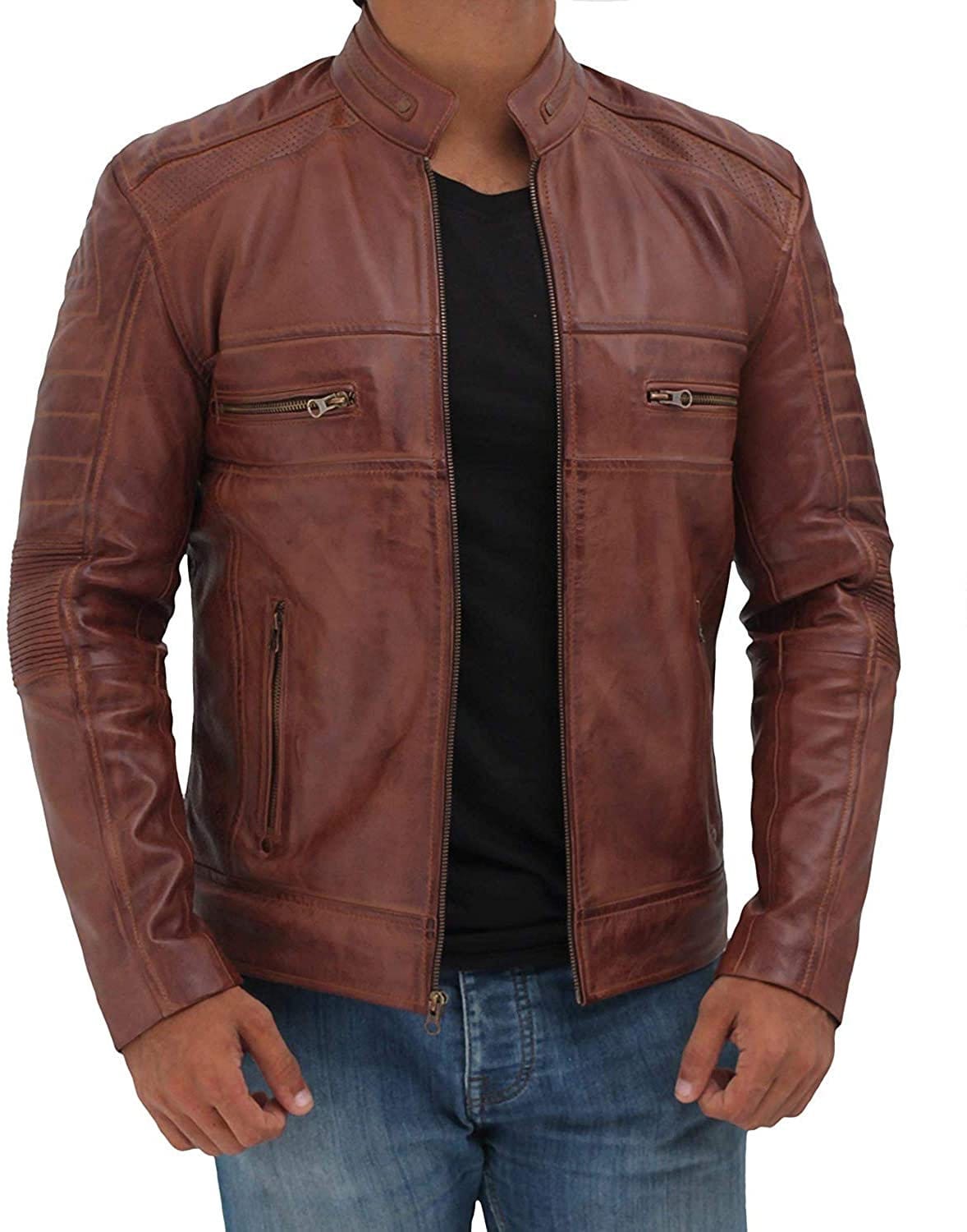 Men Leather Jacket | Handmade Brown Leather Jacket Slim Fit Mens Biker leather Jacket Zipper Jacket | Top Quality Classic Leather Jacket