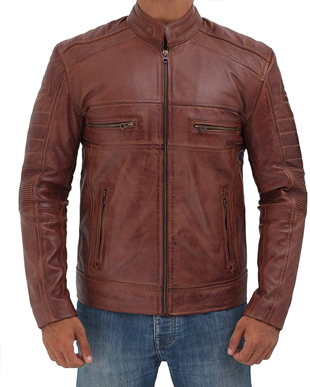 Men Leather Jacket | Handmade Brown Leather Jacket Slim Fit Mens Biker leather Jacket Zipper Jacket | Top Quality Classic Leather Jacket