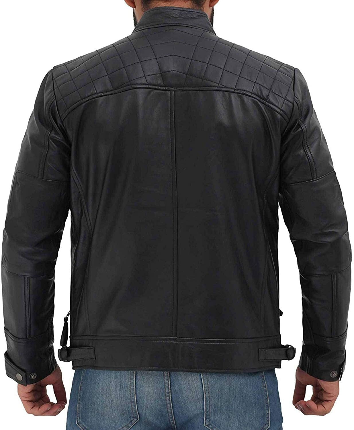 Men Leather Jacket, Real Black Biker Leather Jacket for Mens Vintage Band Collar Designer Coat Scott | Top Quality Leather Jacket men Sale