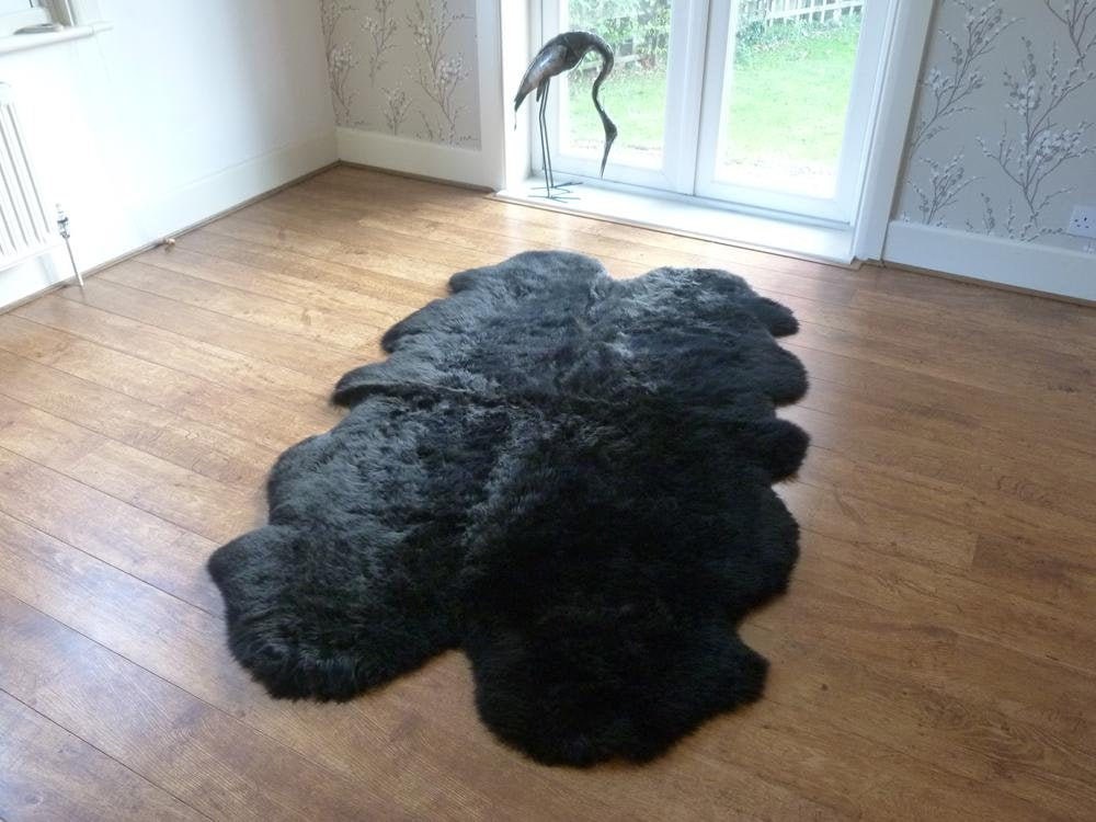 Quad Sheepskin Rug | Genuine Black Fur Sheepskin Rug Natural Large Sheep Skin 4 X 6 Australian Sheep Skin Rug 4 Pelt black Floor Matt SALE