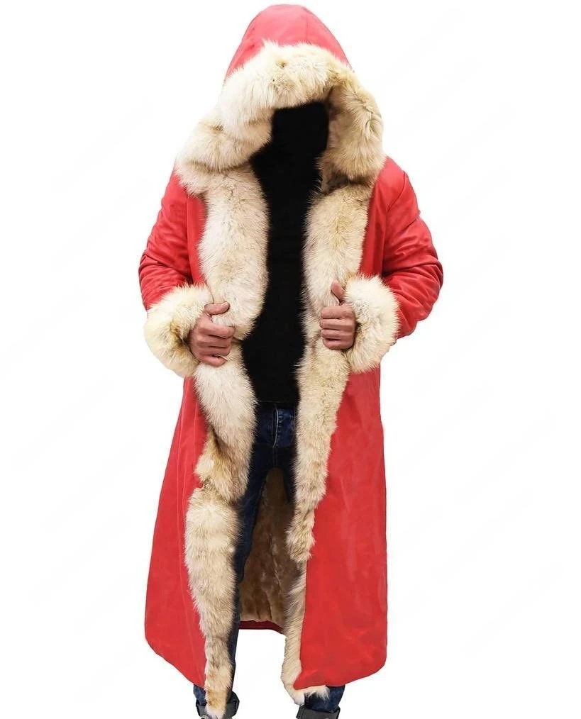 Santa suit-Santa Claus Leather Trench Coat Christmas Chronicles Kurt Russell Santa Clause  for Men and Women/Santa  Red Jacket