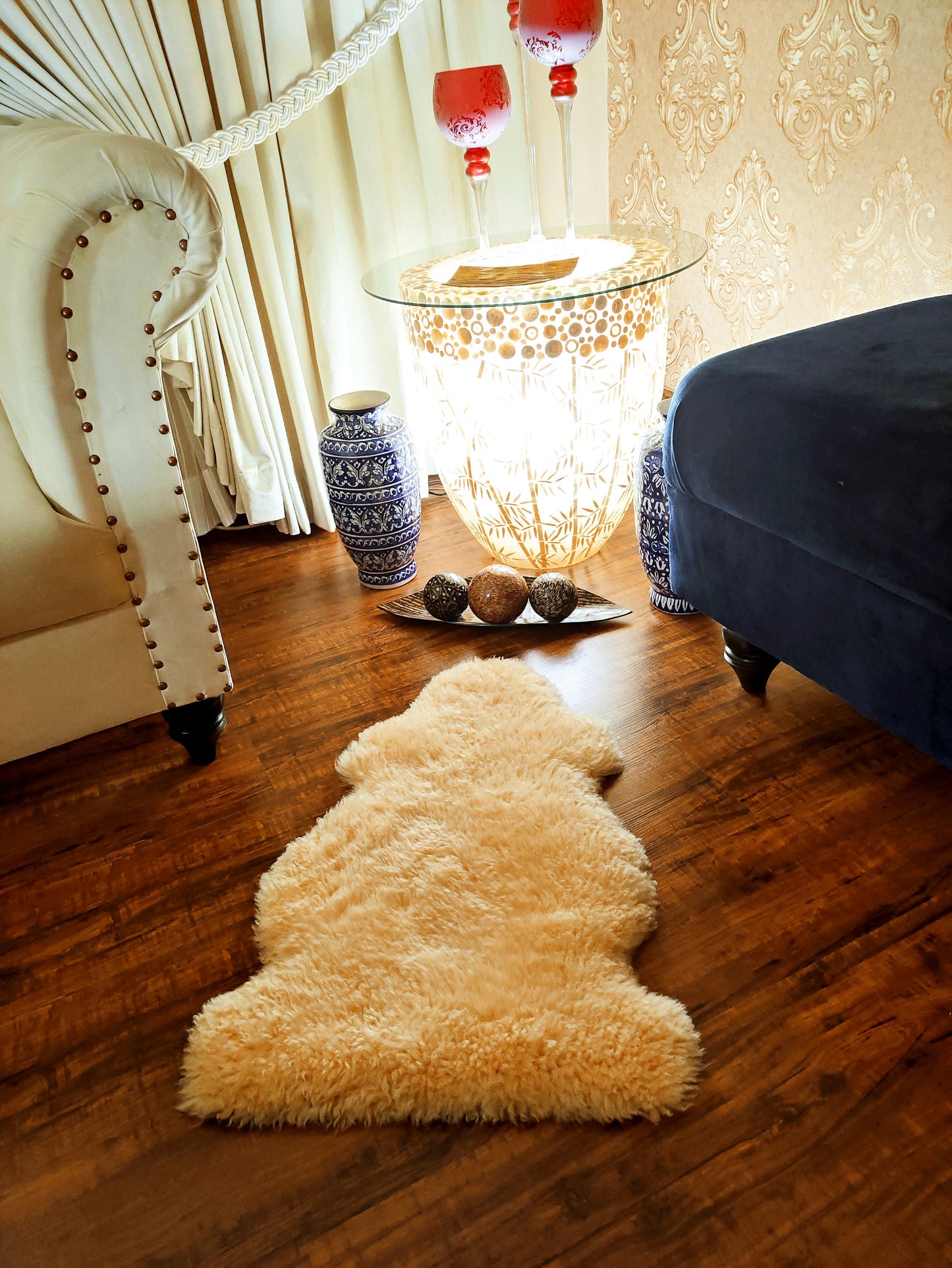 Genuine Baby Sheepskin Rug Champagne  Sheepskin Single Pelt Wool Fur Throw Floor Rug 2.5ft x 1.5ft Australian Sheepskin rug Soft Floor Matt