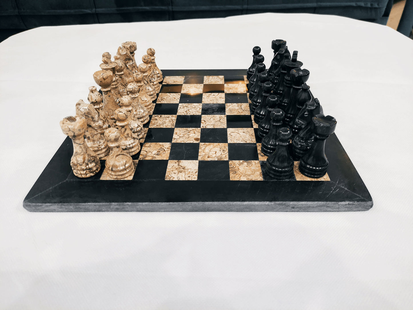 Handmade Marble Chess Set Indoor Adult Chess Game Marble Chess Board Handcraft 16" x 16" Premium Top Quality Chess Board (Black and Coral )