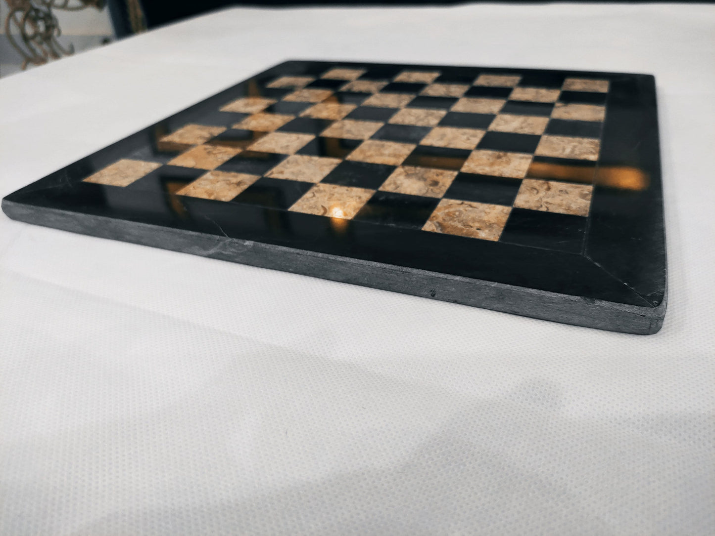 Handmade Marble Chess Set Indoor Adult Chess Game Marble Chess Board Handcraft 16" x 16" Premium Top Quality Chess Board (Black and Coral )