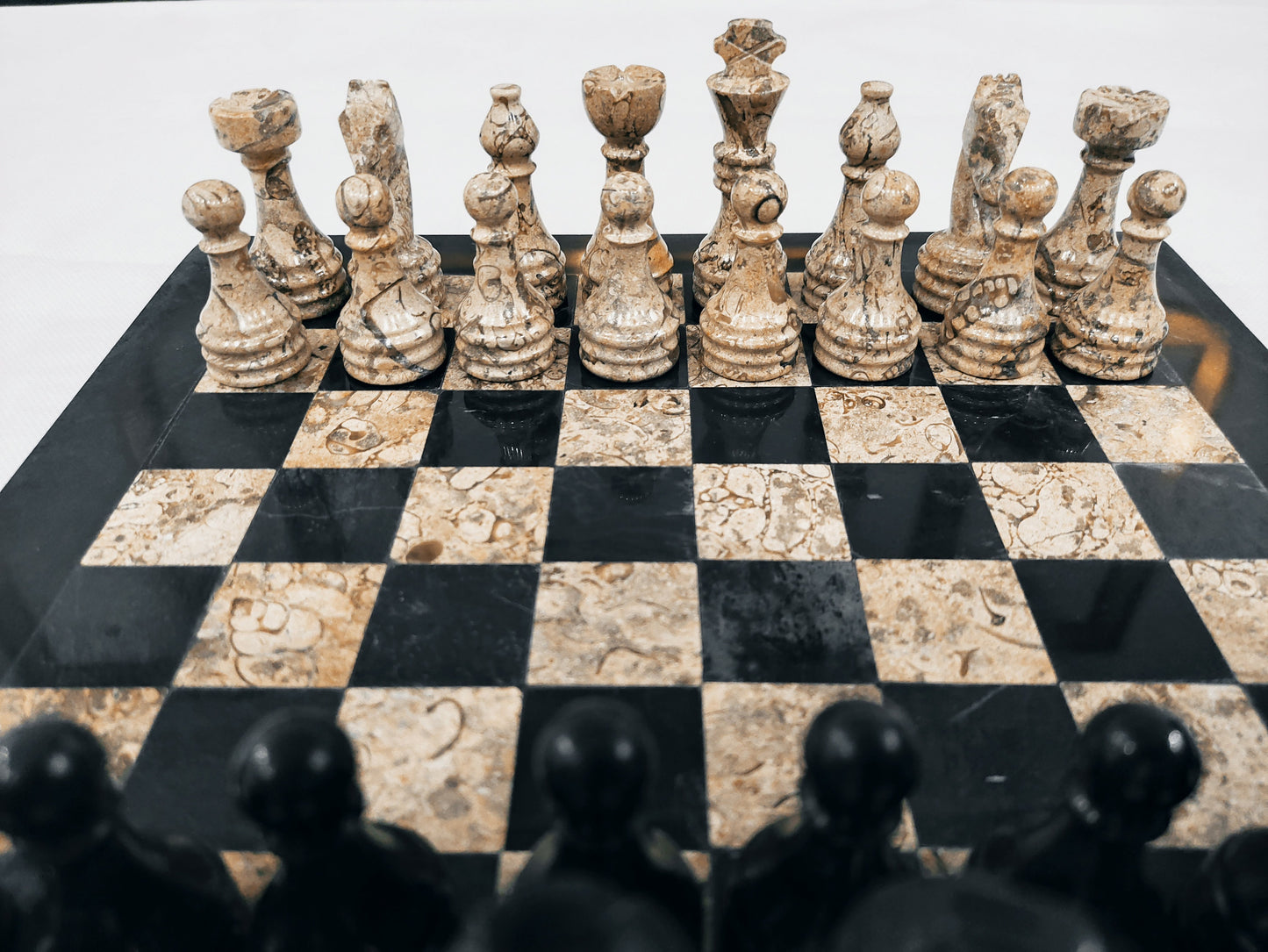 Handmade Marble Chess Set Indoor Adult Chess Game Marble Chess Board Handcraft 16" x 16" Premium Top Quality Chess Board (Black and Coral )