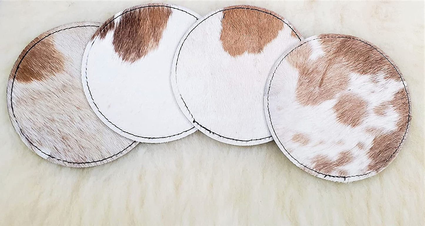 Handcrafted Real CowHide Leather Coaster Set  Coffee Mug Mat Gift For Husband Wife Christmas Gift