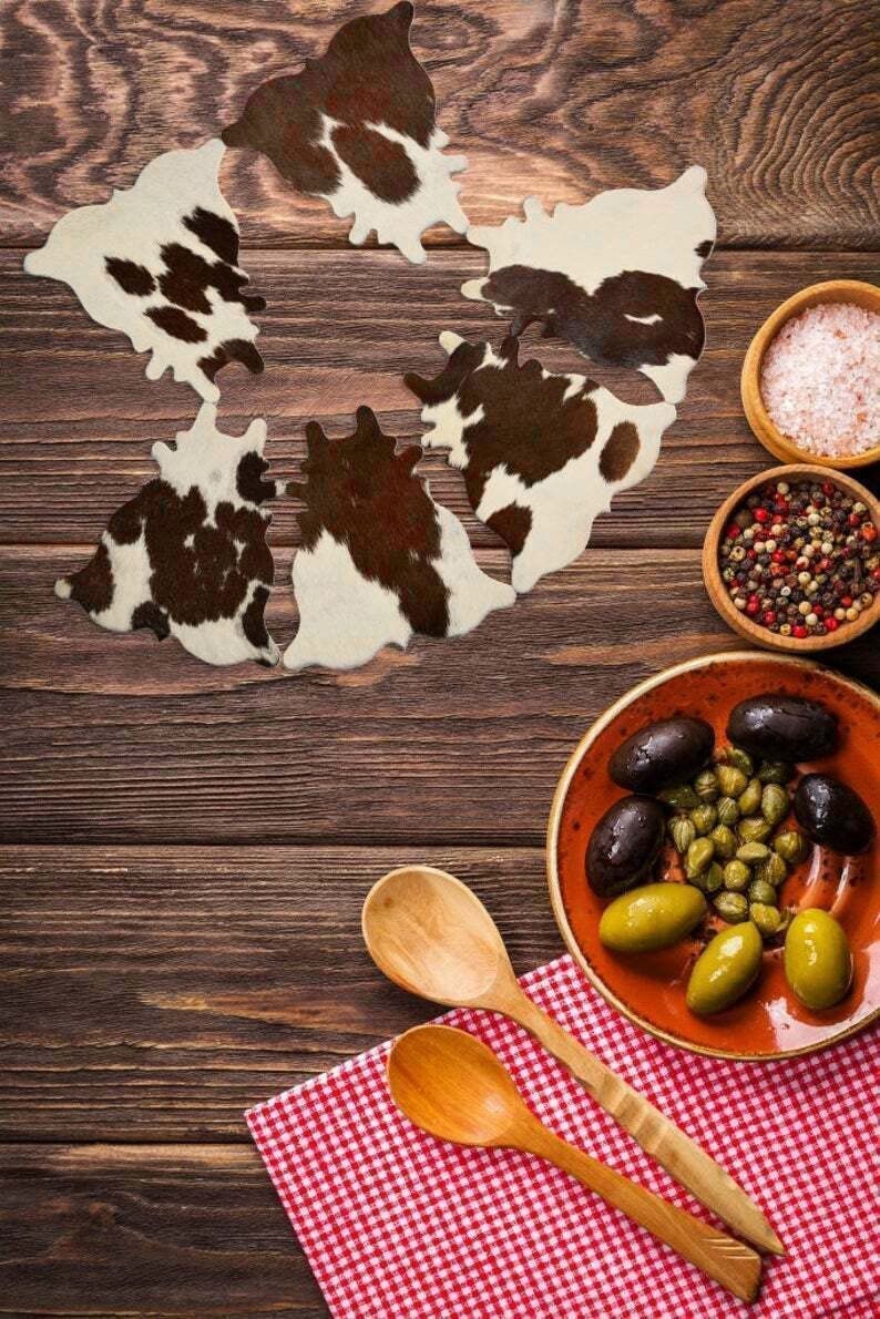 Cowhide Coaster Natural Cowhide Drink Coasters Hair On Cow Shape Coasters Leather Tea Cup Coasters Home Decor & Home Living Ideas Multicolor