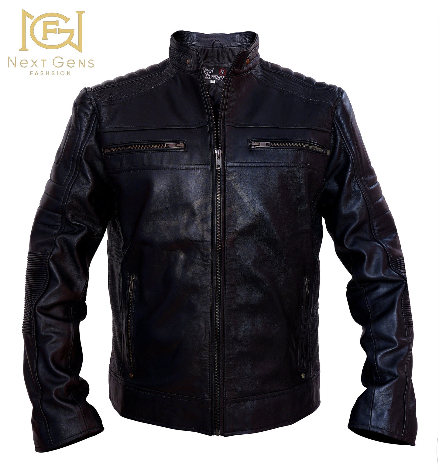 Men Leather Jacket Real Black/Chocolate Brown Biker Leather Jacket for Mens Vintage Band Collar Designer Coat Scott | Top Quality  Jacket