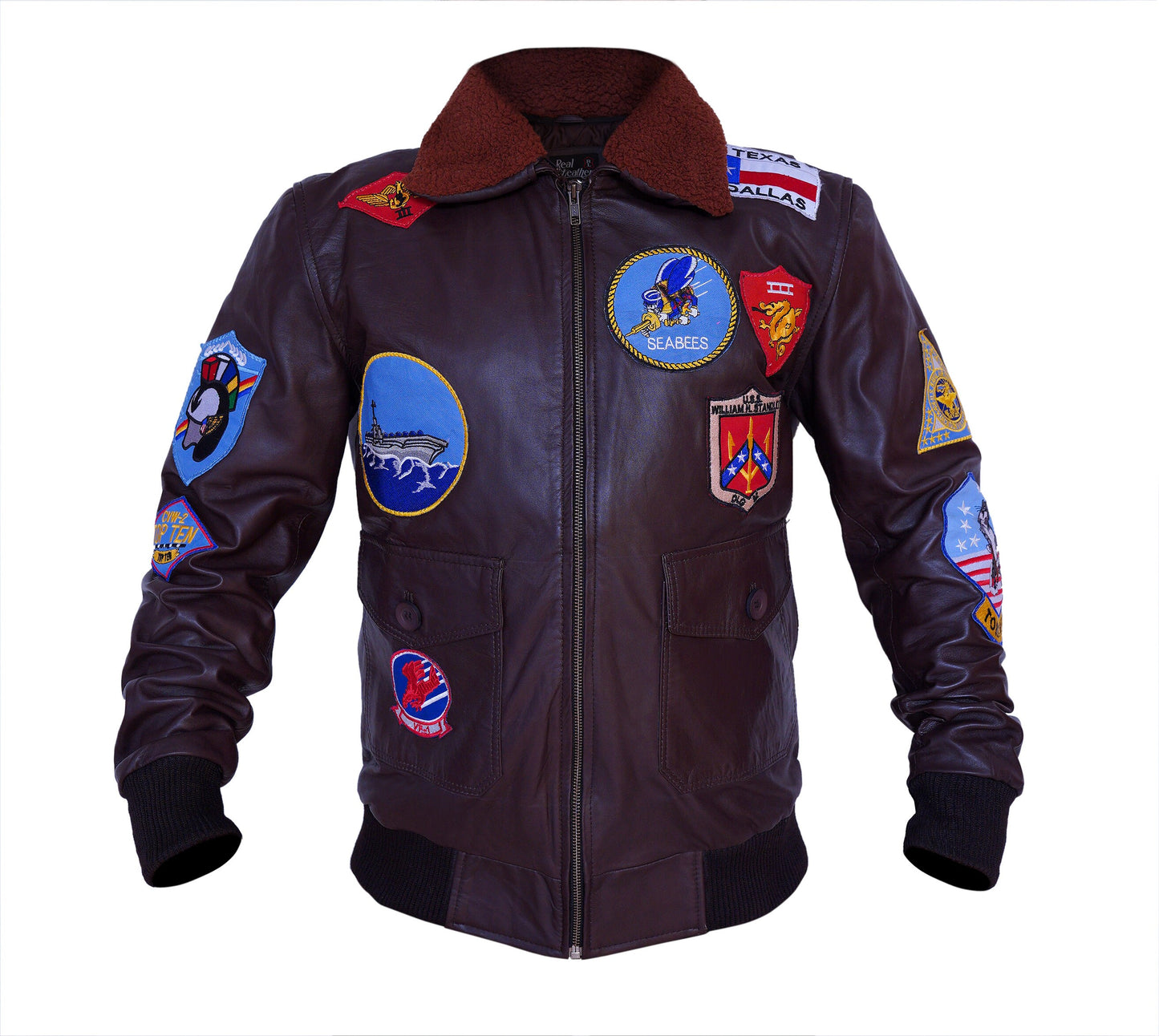 pilot Flight Bomber Cow Leather Jacket ! Pilot Brown And Black Biker Jacket.