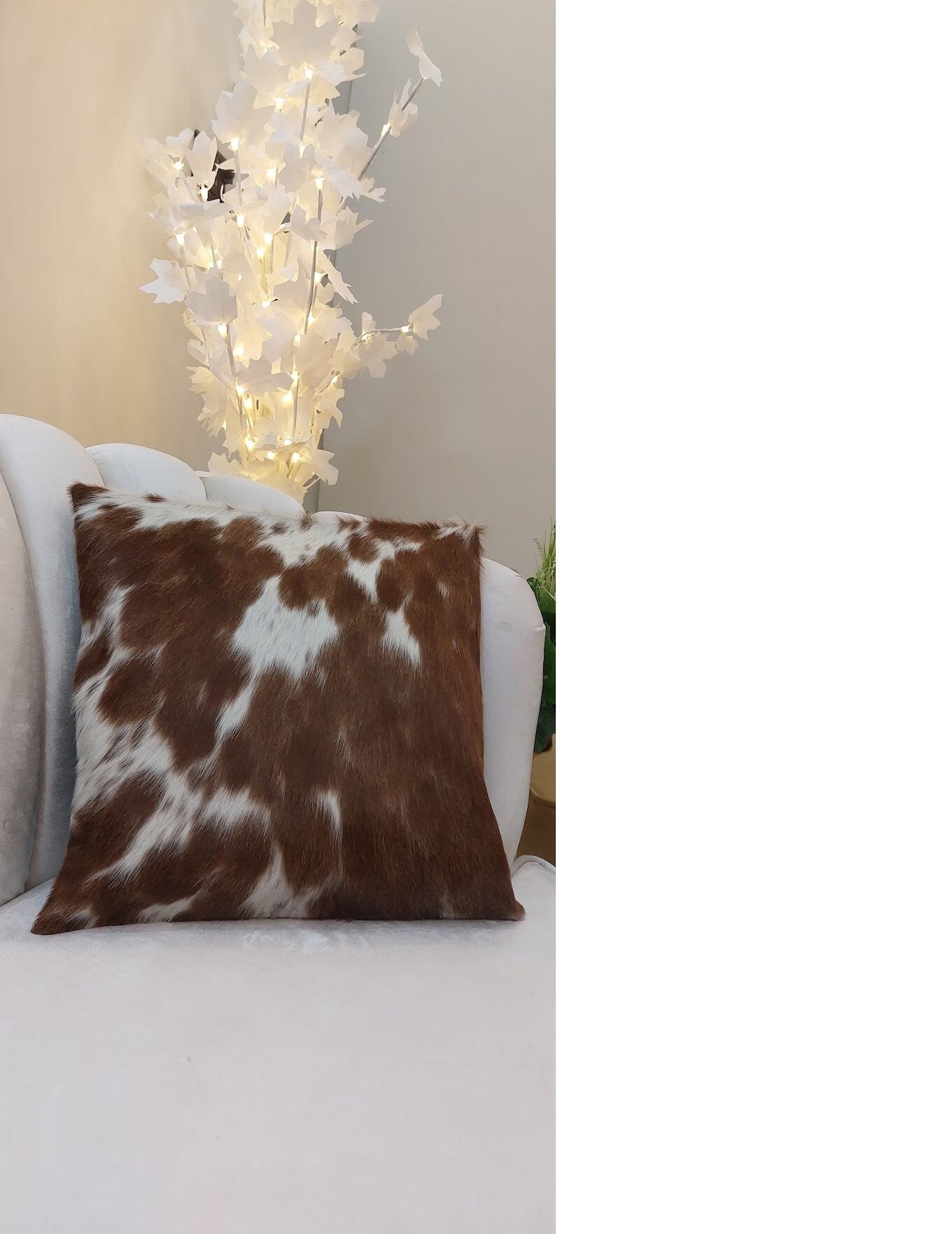 Set of 2 Brown White Salt and Pepper Cowhide Pillow Covers Cow Skin Cushion Covers 16" x 16" Cow Hide Pillow Cover