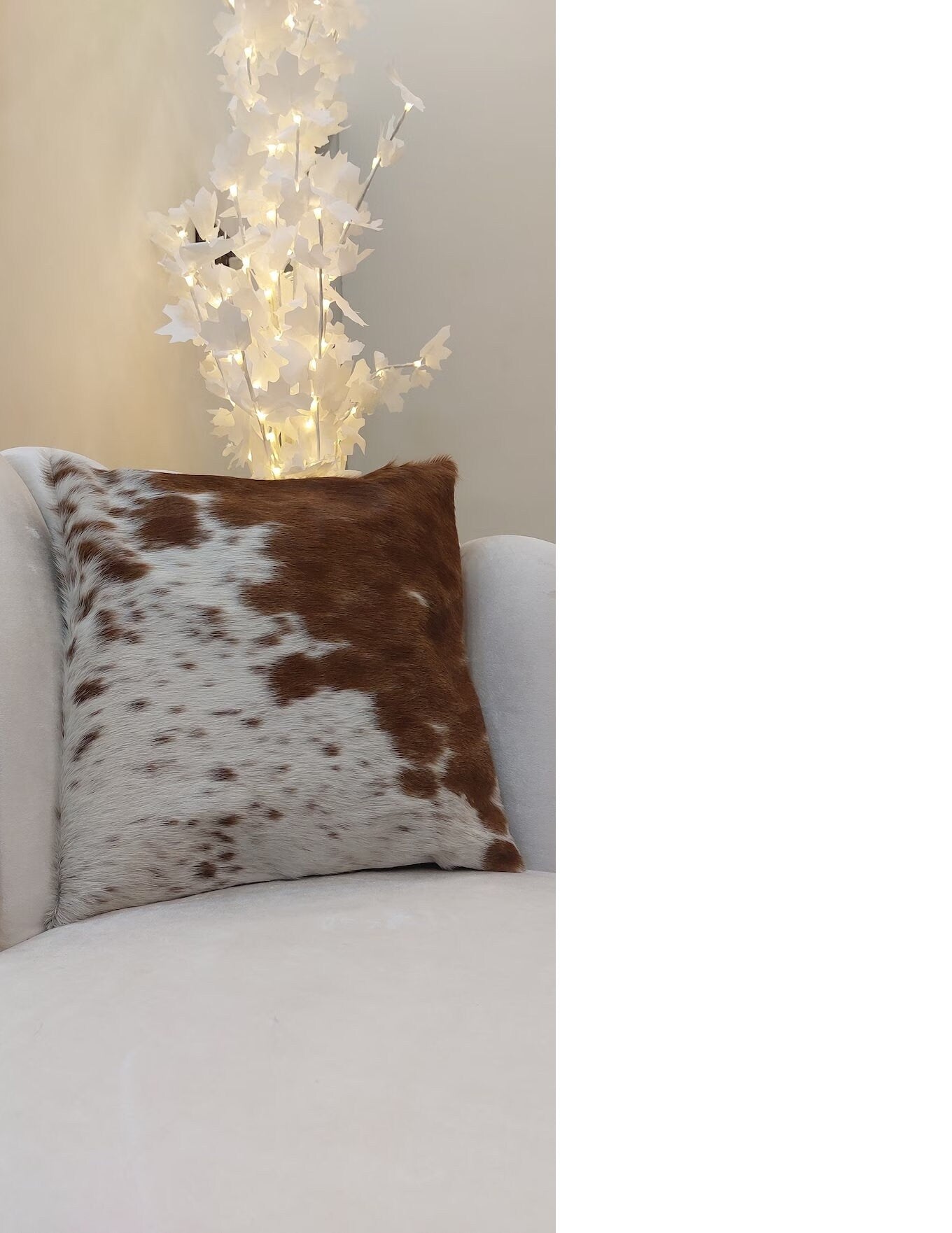 Set of 2 Brown White Salt and Pepper Cowhide Pillow Covers Cow Skin Cushion Covers 16" x 16" Cow Hide Pillow Cover