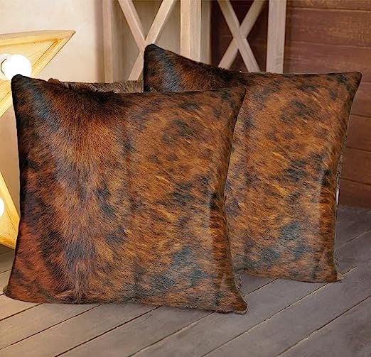 Set of 2 Exotic Brindle Cowhide Cushion Cover Cowhide Pillowcases Leather Decorative Rug 16 X 16 | Christmas Decor Cushion Pillow Covers NEW