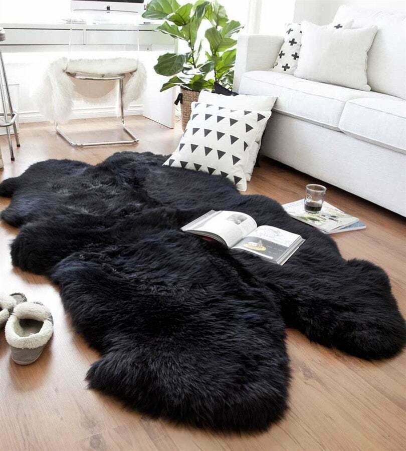 Premium Quality Quad Sheepskin Rug Natural Large Sheep Skin 4 X 6 Australian Sheep Skin Fluffy Black SheepSkin - Free Shipping